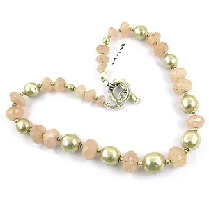 Collier à maillons en quartz rose plaqué or et perles, élégant, pour les bijoux de fête des femmes - Product Image 1