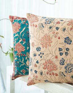 Hand Block Linen Pillow Cover Beige Printed Cotton Pillow Cover With Zipper Closer Home Decor Pillow Case - Product Image 3