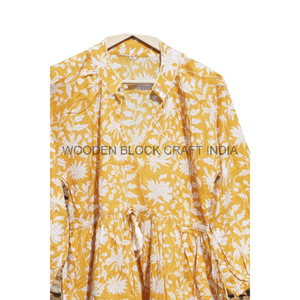 Robe midi décontractée confortable à manches longues pour les fêtes d'été, magnifique, 100% coton, imprimé floral léopard, faite à la main en Inde, naturelle - Product Image 5