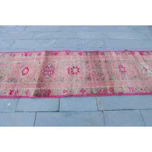 Vintage Turkish <b>Runner</b> <b>Rug</b> 3x10.3 ft, Pink Patchwork <b>Rug</b> Wool - Product Image 4