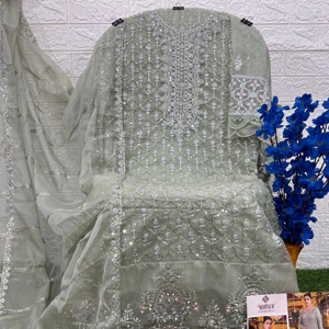 Nayloan Dull Santoon terciopelo inferior pesado bordado Dupatta adultos Organza bordado conjunto cuello elegante trabajo para indio - Product Image 1