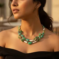Collar llamativo con cuentas finas y gemas verdes de Art Palace para mujer, plata de ley 925, 0.1g