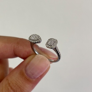 925 Sterling Silver Open <b>Ring</b> with Pear & Emerald Cut Halo CZ <b>Diamonds</b> Adjustable Luxury Women’s Statement <b>Ring</b> White Gold P - Product Image 4
