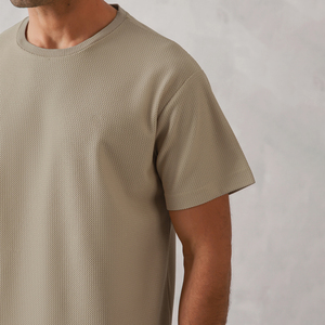 Beige Textured Two Piece Set <b>Men's</b> Summer Outfit <b>Short</b> Sleeve Top and Straight Pants Casual Breathable Streetwear Tracksuit - Product Image 2