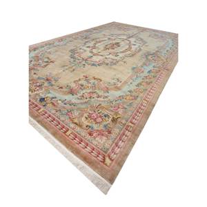 Tapis en laine noués à la main Pechino Ivory, style Tabriz classique, pour salon, chambre à coucher, motifs rectangulaires médaillon, 12x19'6 pi - Product Image 2
