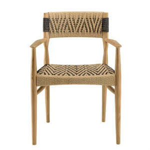 Silla de comedor de madera maciza de alta calidad moderna, diseño de mediados de siglo con respaldo tejido de cuerda, silla Casie para uso en restaurantes al aire libre - Product Image 1
