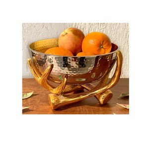 Bol à fruits en acier inoxydable au design moderne avec support ramifié en laiton, pièce artisanale de qualité supérieure à bas prix - Product Image 1