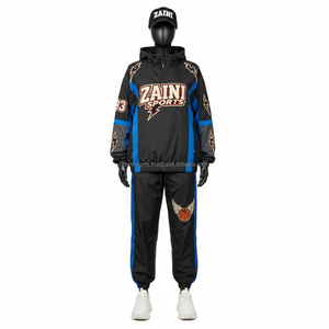 Ensemble coupe-vent pour femmes en tissu polyester, noir et bleu, avec panneau latéral, logo personnalisé, broderie, patch, coupe-vent grande taille - Product Image 6