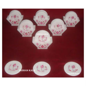 Posavasos de té con Incrustaciones de nácar Rosa mármol blanco de aspecto moderno tradicional nuevo para decoración del hogar al mejor precio - Product Image 1