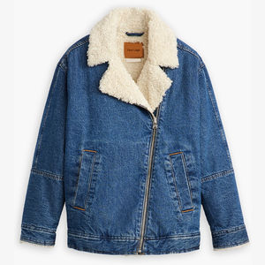 Women's Winter Warm Flight <b>Denim</b> <b>Jackets</b> in Blue Plus Size 6XL <b>with</b> <b>Liner</b> Thicker Fleece Fashionable Cowboy Outerwear - Product Image 2