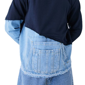 กางเกงยีนส์แขนยาวผู้ชายคุณภาพระดับพรีเมียม / ปรับแต่งโลโก้ของคุณปักด้วยเสื้อสเวตเตอร์ยีนส์ Hoodies - Product Image 4