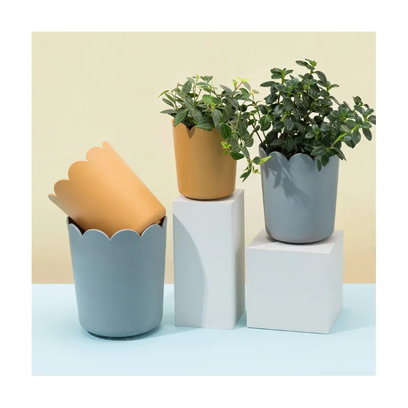 オレンジ/グレー中小卓上植木鉢小さな植物を表示するためのガーデンポットホームプラスチッククラシックラウンドシェイプ500pcs