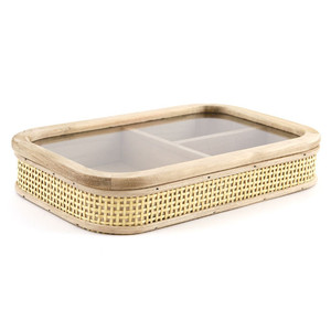 Boîte à bijoux en bois et rotin exquis, boîte de rangement de bijoux en verre, rotin naturel fait à la main du Vietnam - Product Image 4