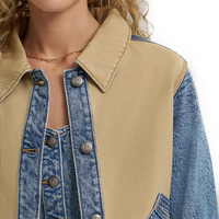 2025 à la mode femmes techniques mixtes veste col rabattu Denim vêtements d'extérieur contraste tissu hybride Jean Streetwear Boutique mode