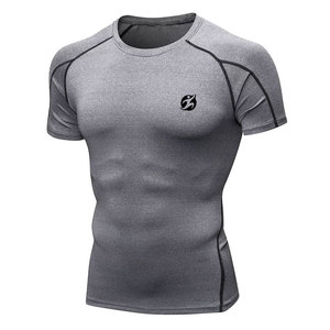 Nouvelle collection de t-shirts de sport compressifs pour hommes, tricotés en élasthanne/polyester, manches courtes, respirants, séchage rapide, écologiques - Product Image 1