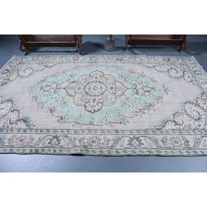 Alfombra Vintage de 5.9x9.8 pies, Alfombra Turca Grande, Alfombra Marroquí Azul Grisácea - Product Image 2