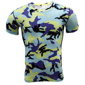 Camiseta de manga corta de entrenamiento para hombre, camisetas atléticas de camuflaje para correr, Fitness, gimnasio, venta al por mayor - Product Image 4