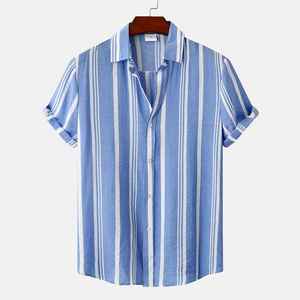 Camisa a rayas de verano para hombre 2025, camiseta informal ligera de manga corta, tela transpirable suave para uso diario - Product Image 1