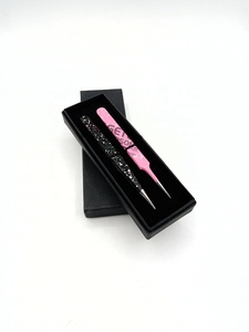 Vente en gros Meilleur revêtement en poudre rose noir en acier inoxydable antistatique 10mm de long pince à épiler pour extension de cils droite Logo personnalisé - Product Image 3