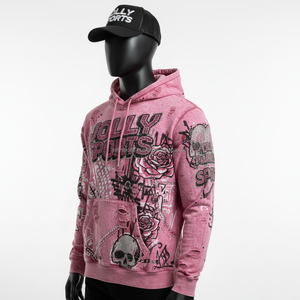 Sweat-shirt en molleton de coton de qualité supérieure 380 GSM, délavé à l'acide, rose, streetwear délavé, logo personnalisé en strass, sweat-shirt basique - Product Image 3