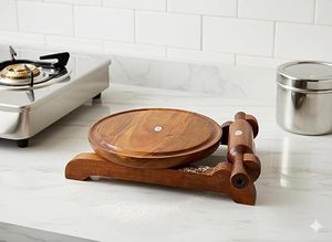 Juego de Rodillo de Madera Chakla Belan, Color Marrón, Ecológico, con Diseño Floral, Tabla para Hacer Roti, Combo, Herramienta para Estirar Masa de Chapati - Product Image 5