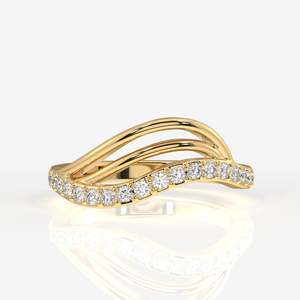 แหวนทองคำ 14k ดีไซน์คลื่นประดับเพชรโมอิสซาไนต์สุดหรู - Product Image 1