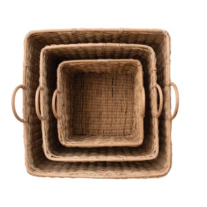 Set of 3 <b>Square</b> Rattan <b>Baskets</b> with Handles Handmade Storage <b>Basket</b> Wholesale eco-friendly Made in Vie - Product Image 4