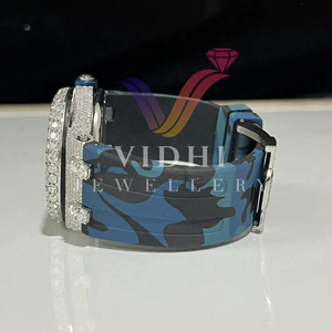 Đồng hồ thể thao Hip hop kim 2024 sang trọng kim cương VVS Moissanite mặt đồng hồ thủy tinh Silicone vàng trắng tùy chỉnh bằng thép không gỉ - Product Image 2