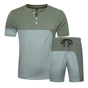 Material de algodón liso de gran tamaño con bolsillo cuello redondo Hombre cómodo personalizado hombres ropa Casual fabricación verano conjunto corto - Product Image 6