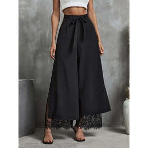Top de cintura alta con cinturón para mujer, pantalones de scuba con detalles de encaje, 35560 - Negro - Product Image 4