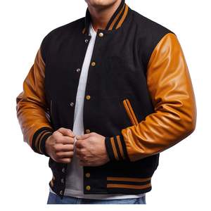 Chaquetas universitarias con logotipo personalizado para hombre de talla grande chaquetas universitarias con cuello levantado de lona chaquetas universitarias con letras en blanco al por mayor - Product Image 1