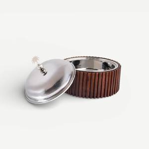 Olla Caliente Aislada de Madera de Lujo para Servir en la Mesa, Tapa Plateada, Interior de Acero Inoxidable Pulido, Perilla con Diseño de Palmera, Duradera - Product Image 4