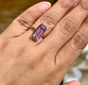 LUXE WHISPER 14K แหวนชุบทองโรสโกลด์ชุดฝา kunzite ธรรมชาติสไตล์คลาสสิกหรูหราสีชมพูอ่อนเรืองแสงพรีเมี่ยม - Product Image 5