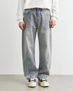 Nueva tendencia 2025 etiqueta personalizada cuadros rectos 100% algodón ecológico transpirable Casual suelto ajuste lujo hombres Jeans de alta calidad - Product Image 4