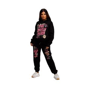 Ensemble sweat à capuche et jogger pour femmes survêtement sérigraphié personnalisé grande taille tissu d'hiver polaire en poly mélangé respirant pour femmes - Product Image 1