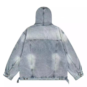 Sudadera con Capucha Personalizada con Logotipo, Estilo Urbano, Sin Cordones, 100% Algodón, Lavado Ácido, Gruesa, Diseño Oversize, Denim, para Hombre, Invierno - Product Image 3