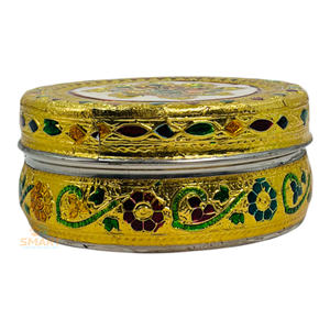 Meenakari Dibba redondo chapado en oro de acero inoxidable para decoración del hogar y regalos - Product Image 3
