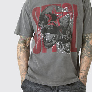 Camiseta Streetwear de Color Sólido con Lavado Ácido para Hombre, Top Informal de Moda, Secado Rápido, Transpirable, Ecológico, con Logotipo Personalizable en la Parte Delantera, 100% - Product Image 3