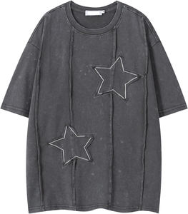 T-shirts en tricot délavé coupe classique pour hommes, hauts à manches courtes Y2K pour femmes, streetwear décontracté unisexe, 100 % coton - Product Image 1