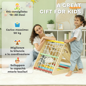 AIYAPLAY Montessori Jeu d'escalade 5 en 1 pour enfants avec corde, toboggan et sacs, en bois, 119x63x61 cm - Product Image 6
