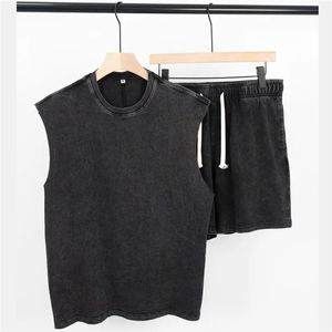 Conjunto Casual Estilo Vintage de 2 Piezas, 100% Algodón, Camiseta sin Mangas, Pantalones Cortos hasta la Rodilla, Cuello Redondo, Corte Holgado, Ecológico, para Verano - Product Image 1
