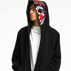 Wholesale 100% Cotton Premium 3D Full <b>Zip</b> Puff Hoodie Designer Embossed Winter ODM Custom French Embroidered Set XS Size Print - Product Image 3