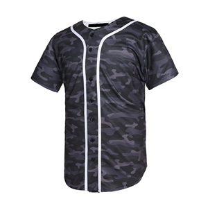 Camiseta de béisbol de camuflaje personalizada para jóvenes, camiseta de béisbol de material ecológico, malla con botones, aparejos transpirables, sarga, letras bordadas - Product Image 1