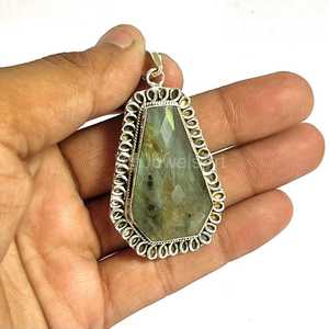 Cercueil forme Labradorite pendentif 925 argent bijoux faits à la main élégant Vintage pierre précieuse cadeau pour les femmes - Product Image 3