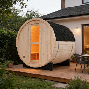 Sauna en bois de pin blanc pour usage extérieur, 4 personnes, chauffage 6 kW et carreaux imperméables - Product Image 3