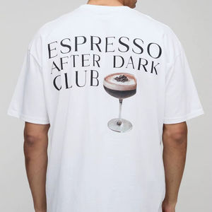Camiseta de calle de algodón 2025 de gran tamaño para hombre 100%, calidad superior personalizada, estampado de hilo teñido largo 240GSM Espresso Martini DTG - Product Image 1