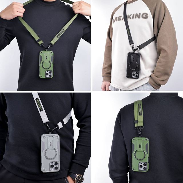 Anti-fall Thick for IPhone 15 Matte Case Protect for IPhone 15 Pro Max ArmyGreen Color Phone Case With Strap Wholesale