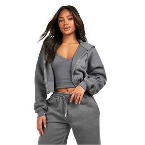 ชุดวอร์ม2ชิ้นแบบเต็มตัวมีซิปมีฮู้ดระบายอากาศได้ดีสำหรับผู้หญิงชุดวิ่งเอวยางยืดทรงหลวม - Product Image 3