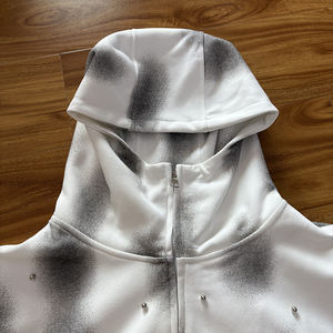 NEOHOPE Custom Sun Fade Cotton Zip up Hoodies Custom bordado Rhinestone Crop Vintage Splash Washed Hoodie - Product Image 3