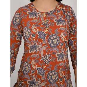 Conjunto de Dos Piezas de Algodón con Estampado de Flores Rojas, Manga Tres Cuartos, Tallas XXS a 2XL - Product Image 2